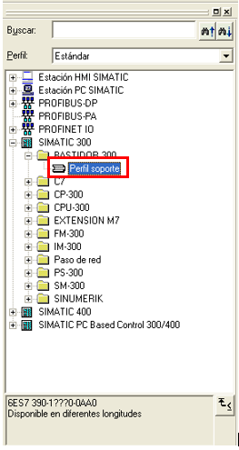 Añadir un soporte de perfil para PLC desde el catalogo